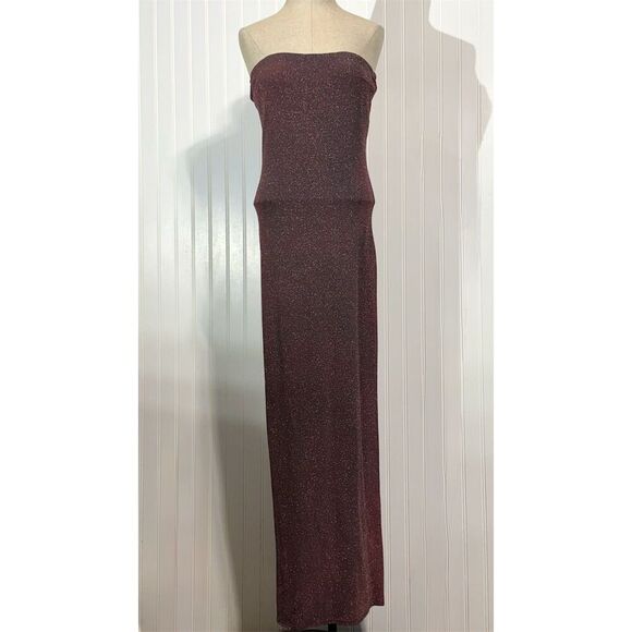 Jessica McClintock Vintage Strapless Maxi Dress Y2K Burgundy Glitter Gown 10 USA - Picture 1 of 7